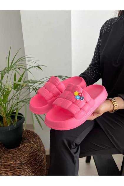 Kadın Lüks Hafif Ve Yüksek Taban Kaymaz Sticker Desenli Günlük Plaj Deniz Havuz Banyo Terliği