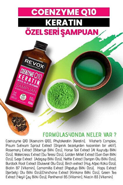 Revox Coenzyme Q10 Keratin Vitamain Kompleks Güçlendirici Yenileyici Derin Besleyici Saç Bakım Şampuanı - 3