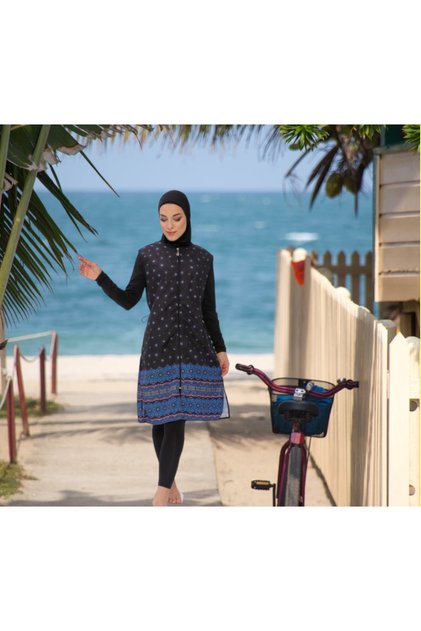 Long Micro Sleeve Floral Patterned Full Hijab Swimsuit
