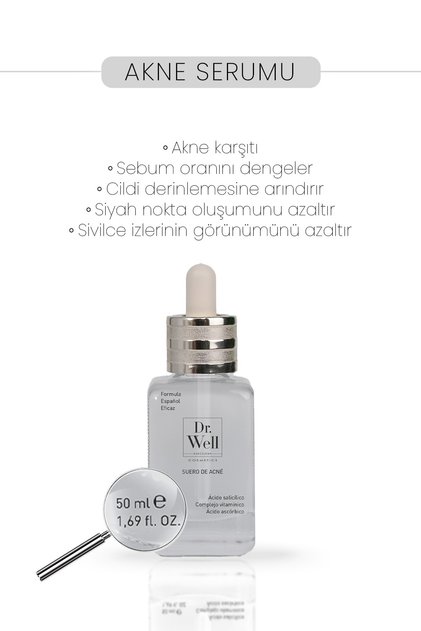 Akne Karşıtı, Siyah Nokta Önleyici, Gözenek Sıkılaştırıcı Akne Serumu 50 ml