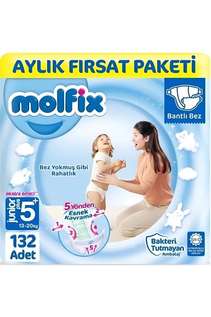 Baby Diapers Size 5+ Junior Plus Monthly Offer Package 132 Pieces
