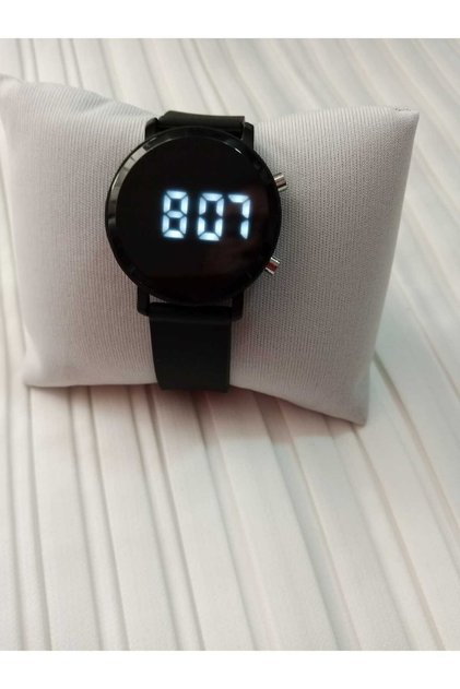 Saati Mat Siyah Yuvarlak Dijital Led Ekran Siyah Silikon Kordonlu Unisex Saat