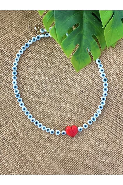 Glass Evil Eye Bead Red Murano Heart Necklace