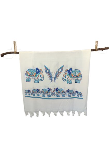 Bamboo Peshtemal, Elephant Printed Pattern, Beach Towel, Bath Towel