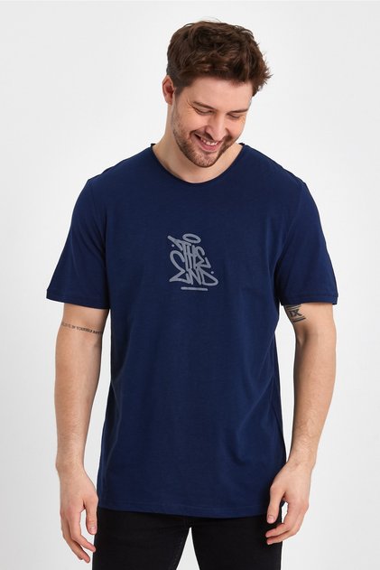 2617 Basic Flamed Fabric Front Embossed Printed T-Shirt