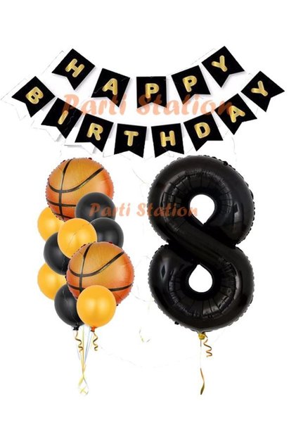 Basketball Concept 8 Year Old Balloon Black Set Basketball Theme Birthday Balloon Set