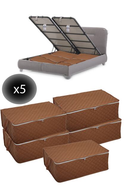 5 Pieces Quilted Underbed Storage Bag 60X40X22 - Large Size Underbed Storage Bag (Taba)