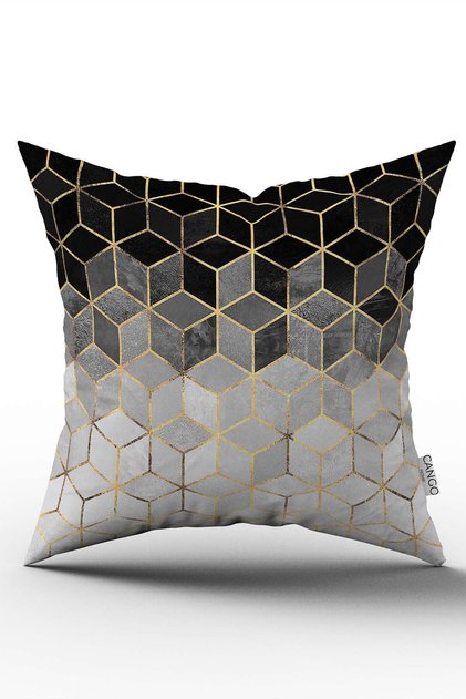 Double Sided Black Gold Mosaic Patterned Digital Printed Throw Pillow Cover Cgh923-ct
