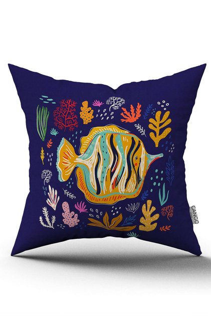 Double Sided Blue Yellow Marine Pattern Digital Printed Throw Pillow Cover Cgh1181
