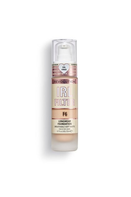 Makeup Revolution, IRL Filter, Без мазнини, Дълготраен, Кремообразен фон дьо тен, F6, 23 мл