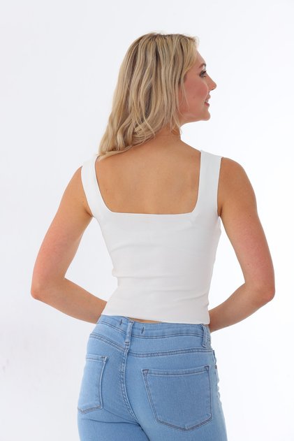 Women's White Sleeveless Blouse Thick Strap Athlete Slim Summer Square Collar Knitwear Crop Top