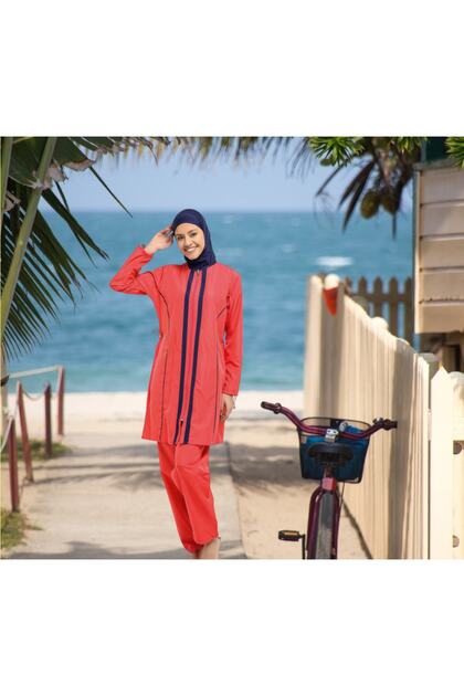 Long Micro Sleeve Floral Patterned Full Hijab Swimsuit