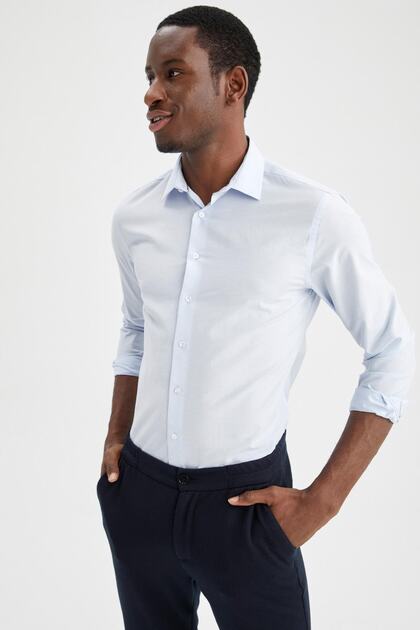 Slim Fit Poplin Long Sleeve Cotton Shirt Tyc00306847198