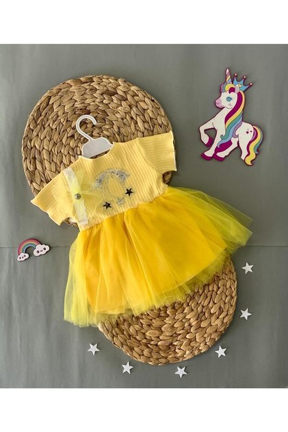 Ponpon Baby Kız Bebek Yenidoğan Günlük Elbisesi Bebek Hediyelik Elbise