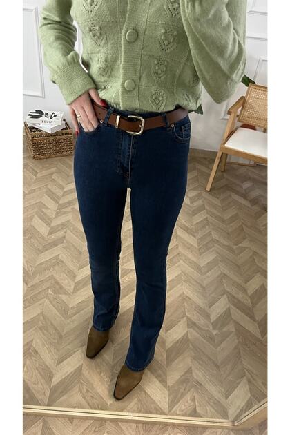 Monstar Lycra High Waist Dark Blue Spanish Wide Leg Flare Jeans
