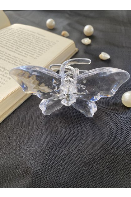 Women's Hair Clip Transparent White Butterfly Model 8 Cm Size Large Latch Clip