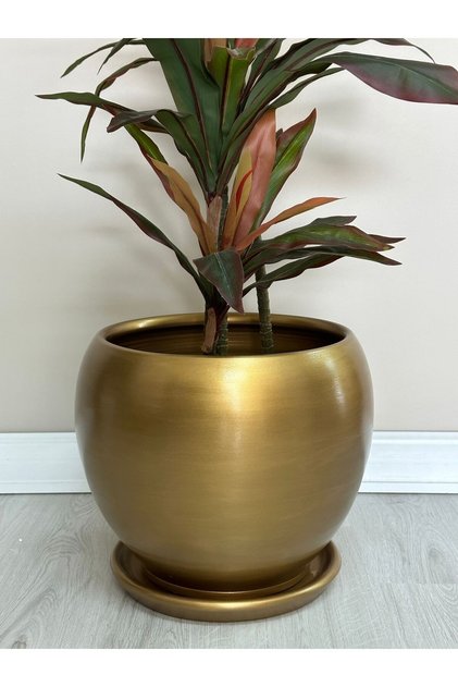10litre Küre Saksı Tabaklı 23cmx23cm Gold