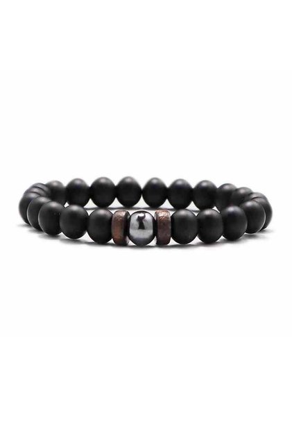 Wooden Figured Design Natural Stone Men's Bracelet
