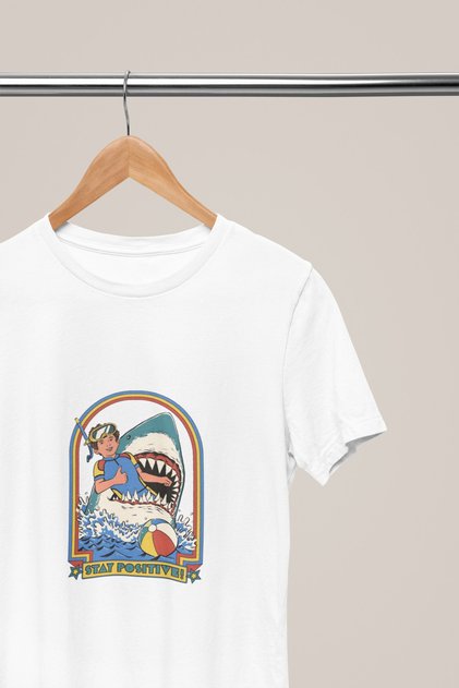 Stay Positive Printed White Oversize T-Shirt Unisex 100% Cotton Crew Neck T-Shirt