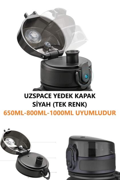 650-800-1000ml -Uyumlu Yedek Kapak --Sadece Uzspace ile Uyumludur--Tek Renk Siyah-