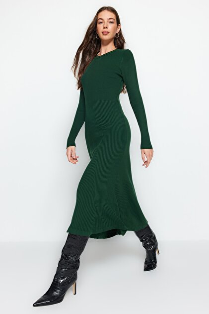 Trendyol Collection Crew Neck Emerald Green Midi Knitwear Dress -  TWOAW21EL0422- Trendyol