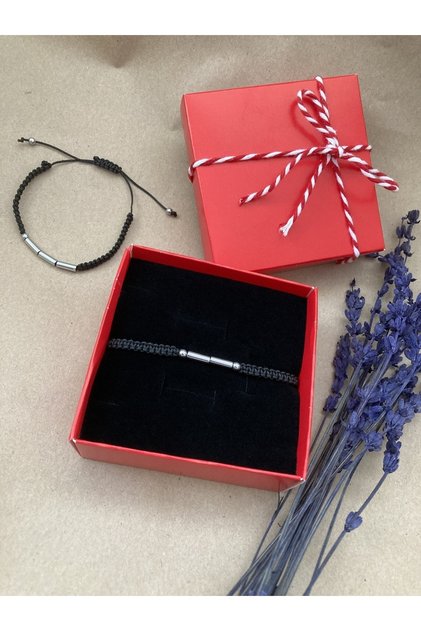 Hematite Natural Stone Bracelet with Morse Alphabet Letters, 1 Piece, Knitted, Gift Boxed