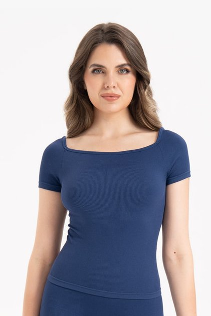 Women's Seamless Ribbed Short Sleeve Blouse 9009