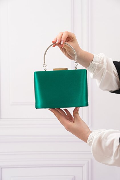 Women's Green Satin Evening Dress Clutch Portfolio Bag
