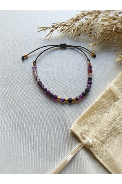 Purple Agate Stone Bracelet Natural Stone Bracelet with Special Pouch