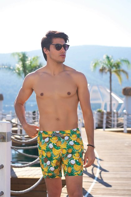 Pantaloni scurți de mare pentru bărbați digitali cu model ananas