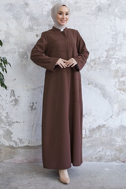 Abaya cu model de țevi de fildeș - maro