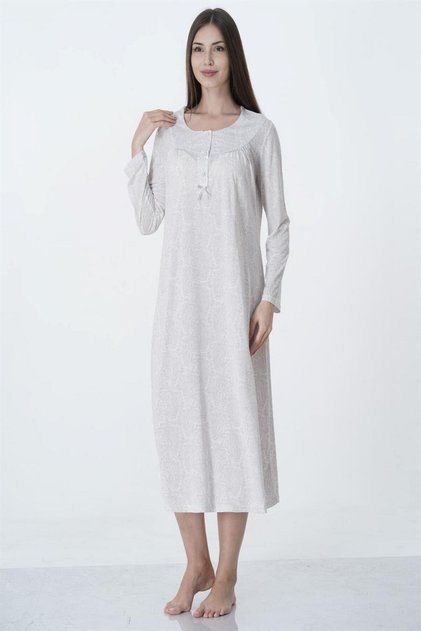 Women's Plus Size (King Size) Gray Long Sleeve Cotton Combed Nightgown