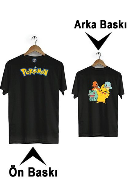 POKEMON FRONT AND BACK PRINTED BLACK SHORT SLEEVE Children's T-Shirt Unisex