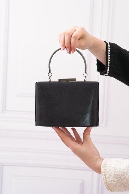 Women's Black Plated Evening Dress Clutch Portfolio Bag