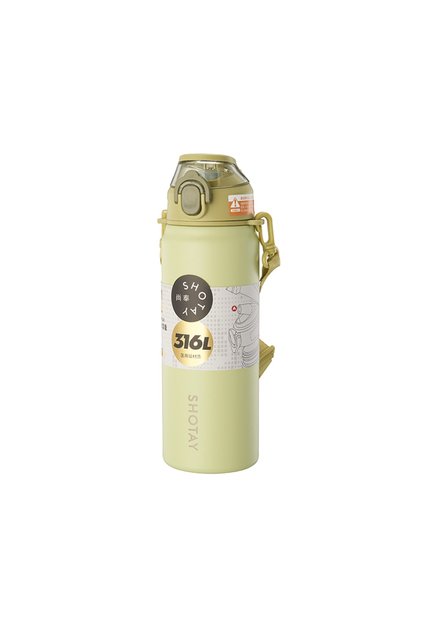 Stainless 750 Ml Steel Hanging Water Bottle with Straw - Green Color