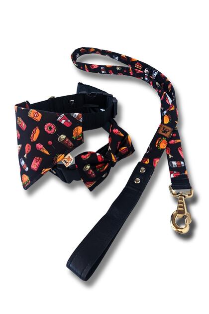 Fastfood Standard Dog Collar Set and Accessories (with scarf and bow tie)