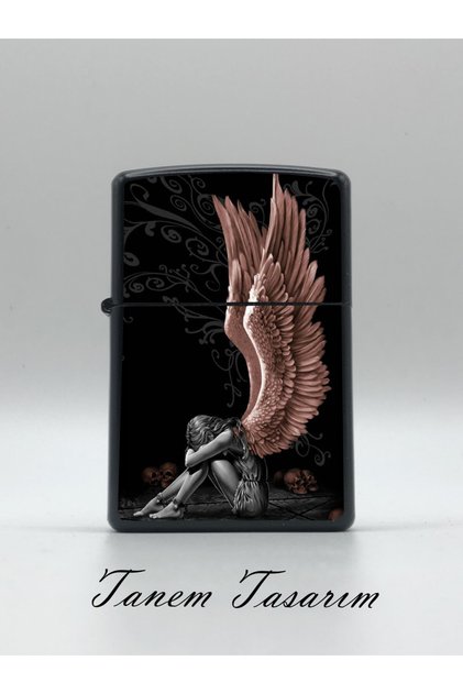 Angel - Benzinli Metal Çakmak Uv Baskı