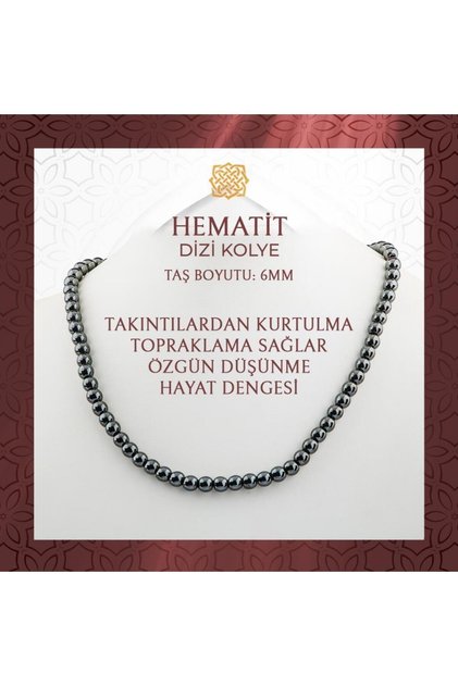 Hematite 6 mm String Natural Stone Necklace - 54cm