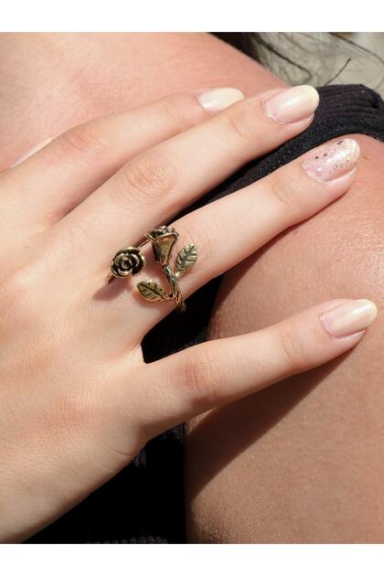 Double Rose Embroidered Antique Antique Adjustable Women's Ring