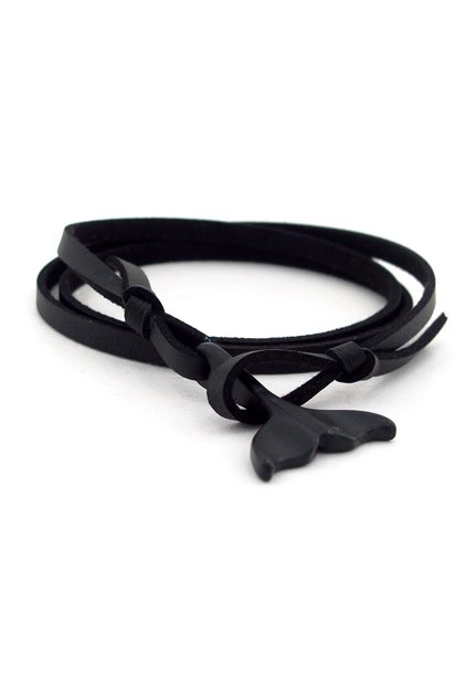 Men's Metal Whale Fish Tail Black Leather Bracelet Bt579