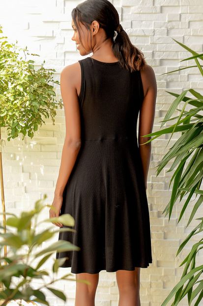 Trend Alaçatı Stili Kadın Siyah Kolsuz Viscon Elbise ALC-017-083-X - 4