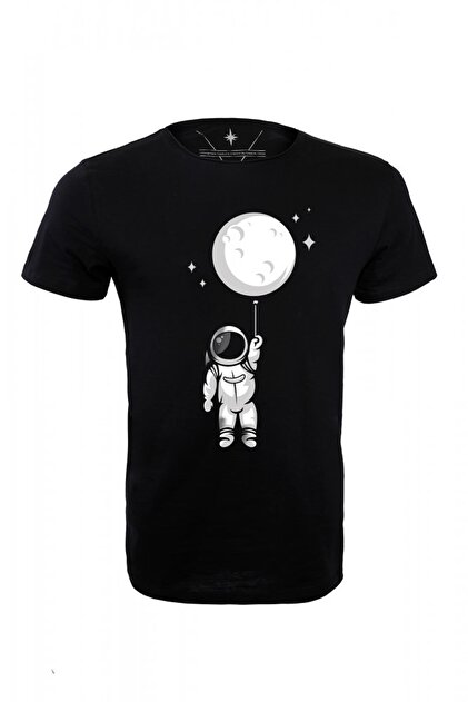 Angemiel Wear Ay Balonu Tutan Astronot Pamuklu Beyaz Erkek Tişört A0629TE - 5