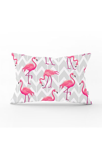 Realhomes Pembe Flamingo Tasarımlı Dijital Baskılı Dikdörtgen Yastık Kırlent Kılıfı - 1