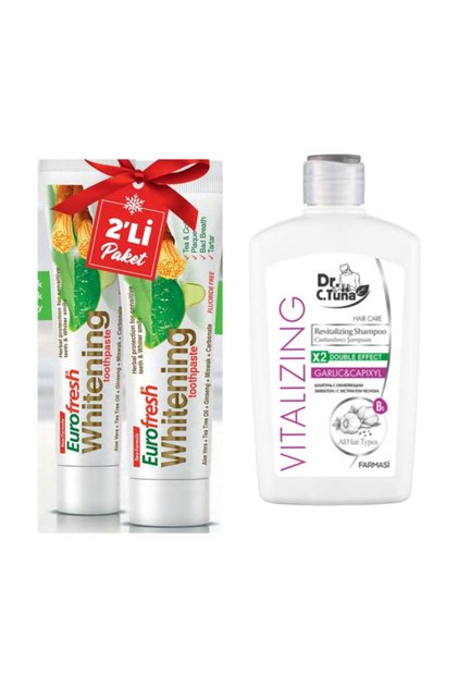 Dr.C.Tuna Vitalizing Garlic Shampoo 500 ml + Whitening Toothpaste with Miswak 2 Pieces