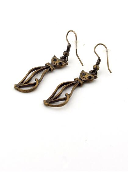 Dangle Cat Bronze Antique Metal Women's Earrings E412