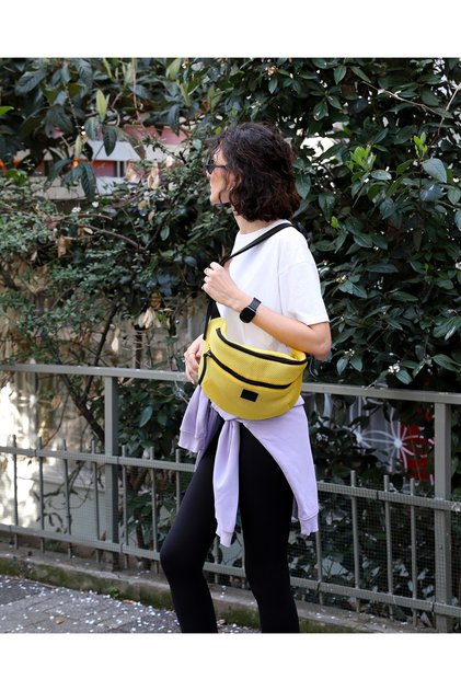 Sarı File Büyük Boy Ayarlanabilir Askılı Spor Omuz Ve Bel Çantası Meshbag