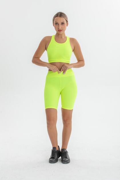 Ribbed Crop Top and Sports Tights Set with Shorts