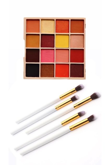 Holy Corn 2-Piece Makeup Set - 16-Piece Eyeshadow Palette and 5-Piece Blending Brush