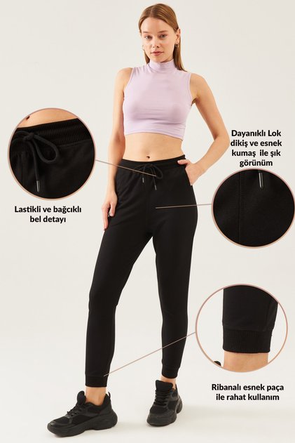 Women's Black Stretchy Leg Lok Stitch Knitted Jogger Sweatpants