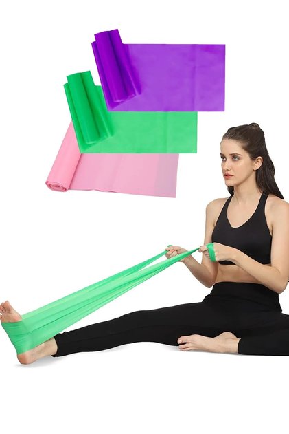 Pilates Band Set of 3 150x15 Cm Pilates Elastic Exercise Aerobic Band with 3 Different Resistance Levels